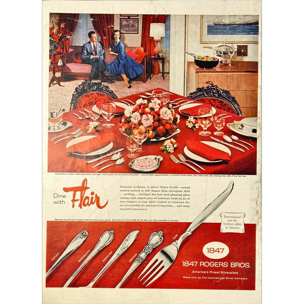 1847 Rogers Bros. Flair Cutlery "America's Finest Silverplate" Vtg Print Ad 1957